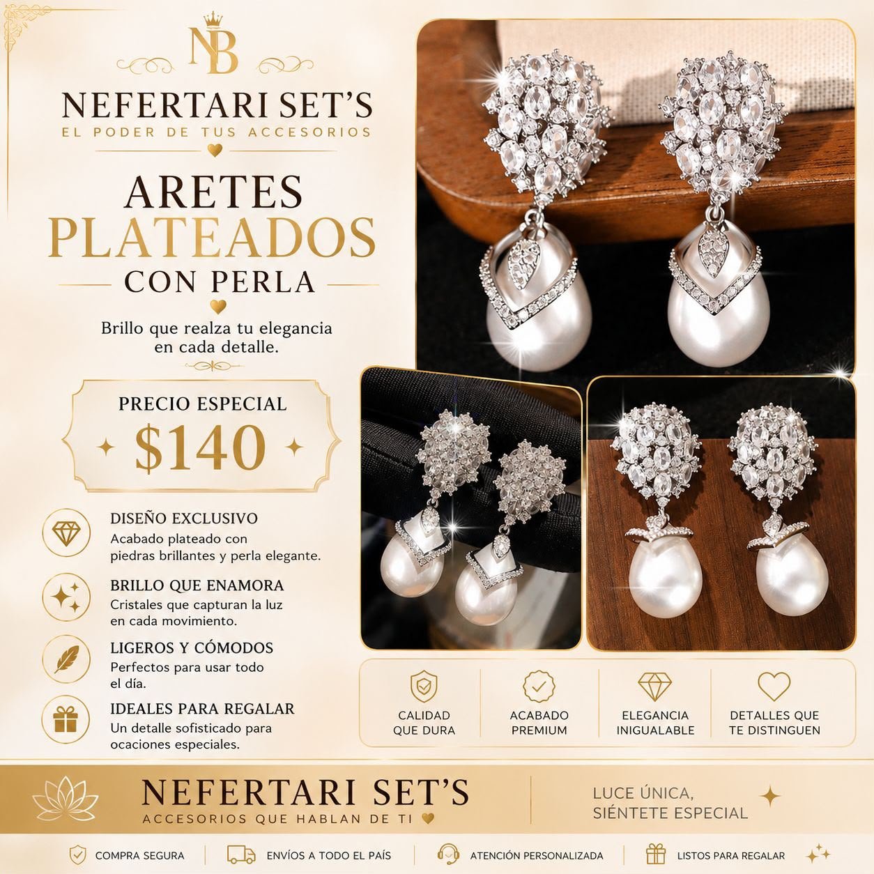 Aretes Plateados con Perla