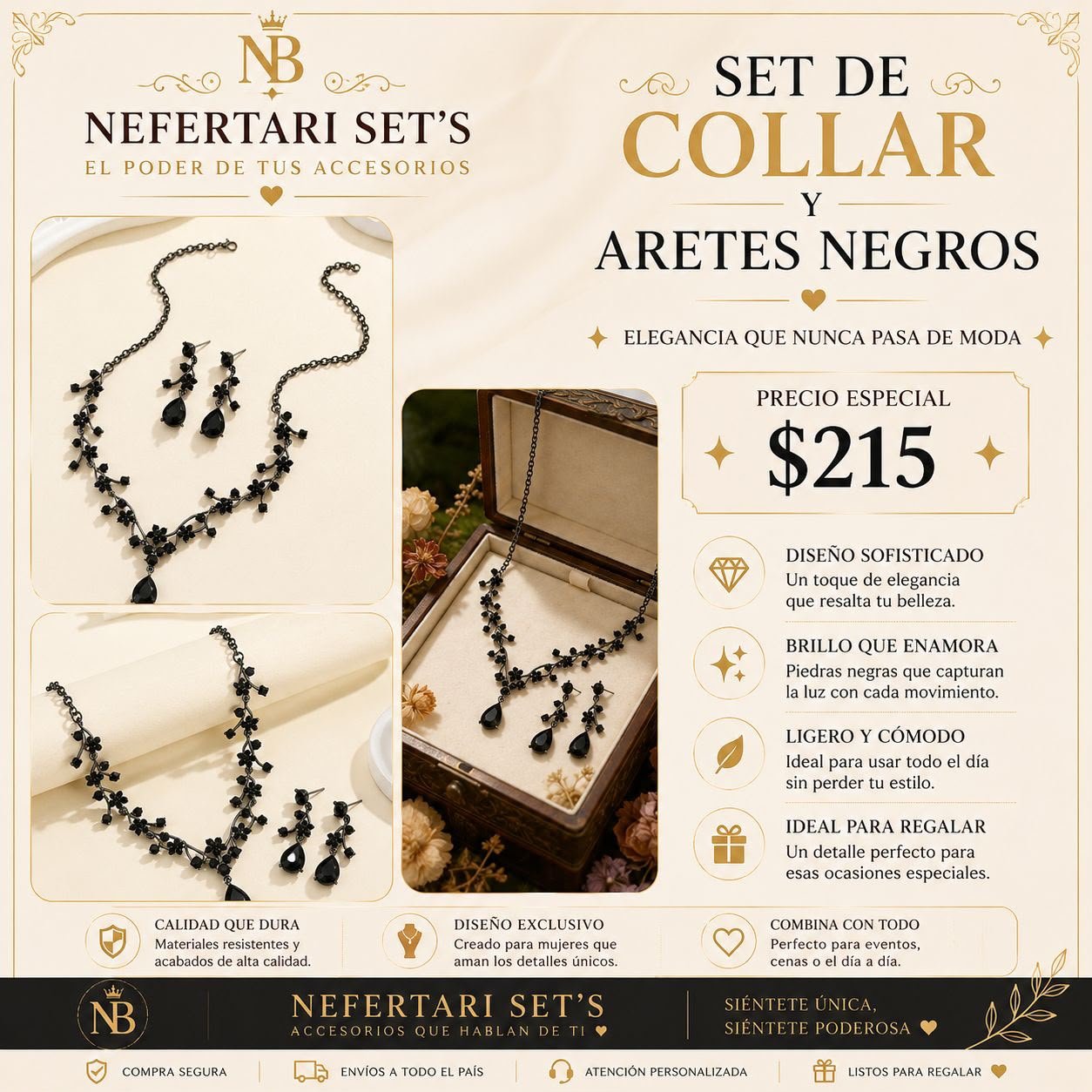 Set de Collar y Aretes Negros
