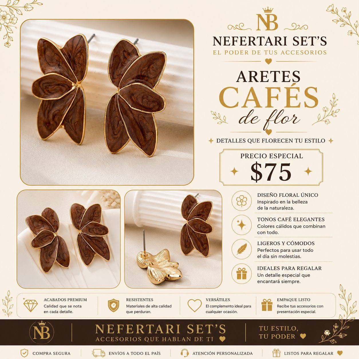 Aretes Cafés de Flor