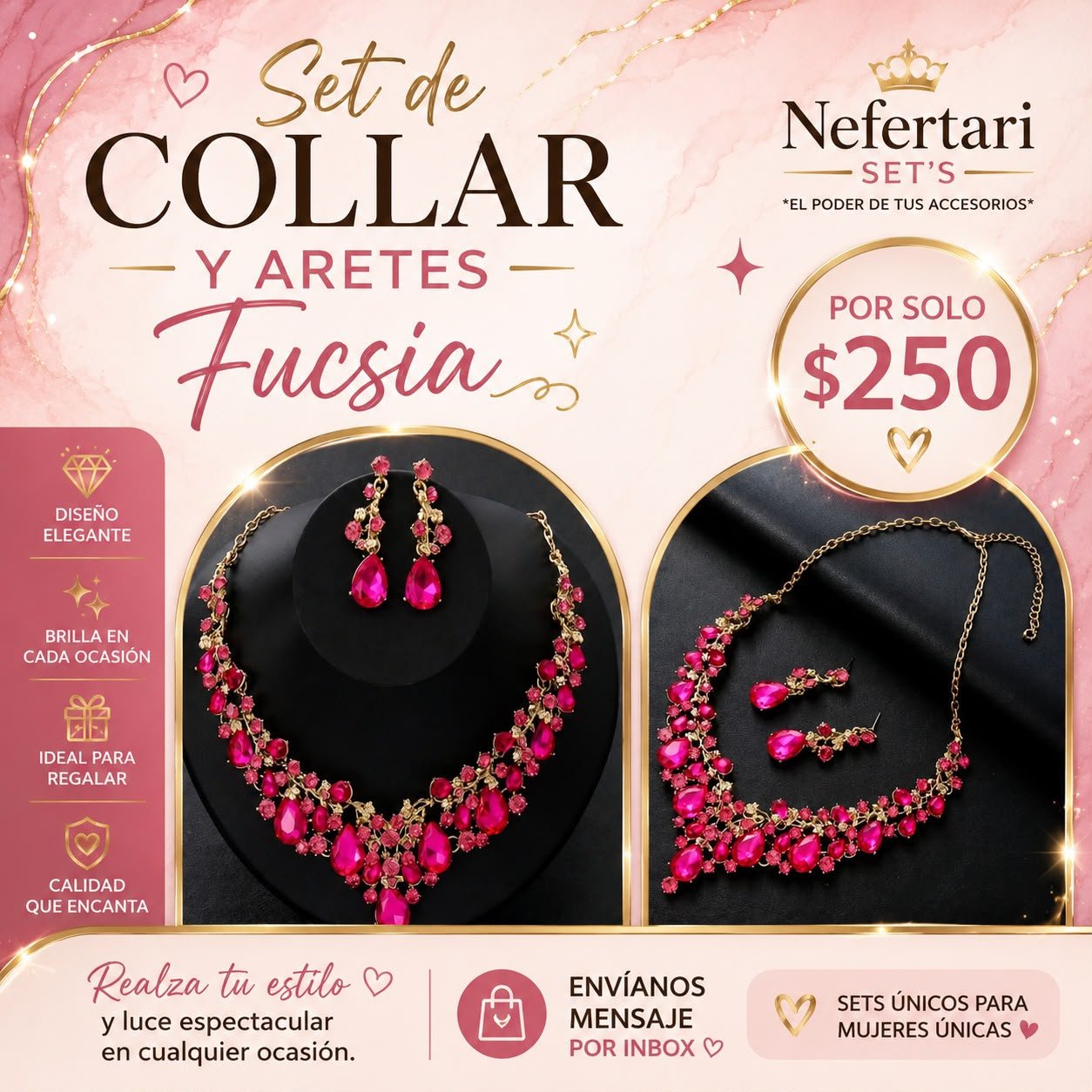 Set de Collar y Aretes color Fucsia