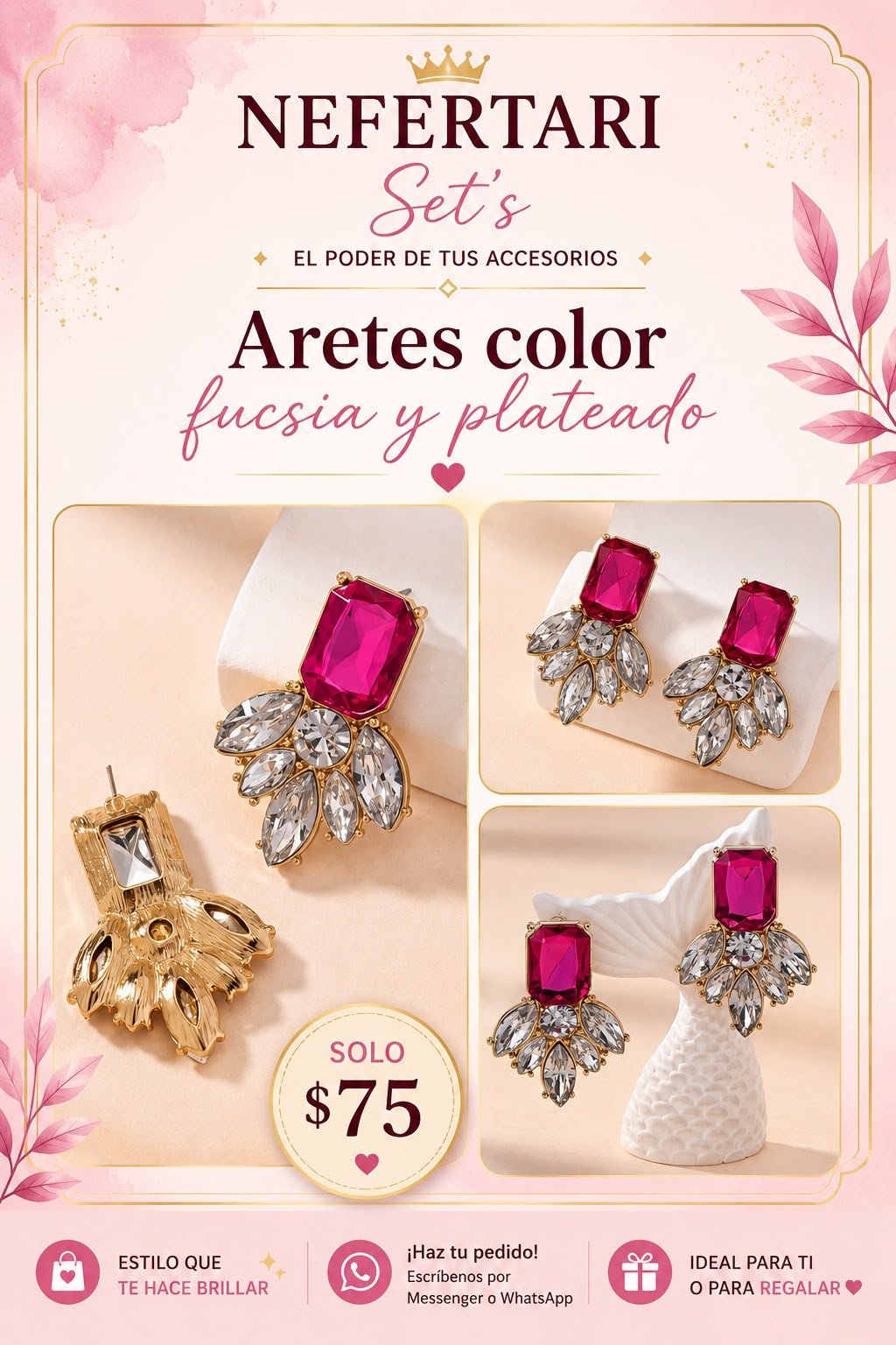 Aretes color Fucsia y Plateado