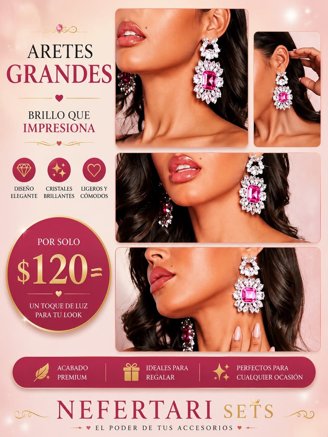 Aretes Grandes con Piedra Rosa