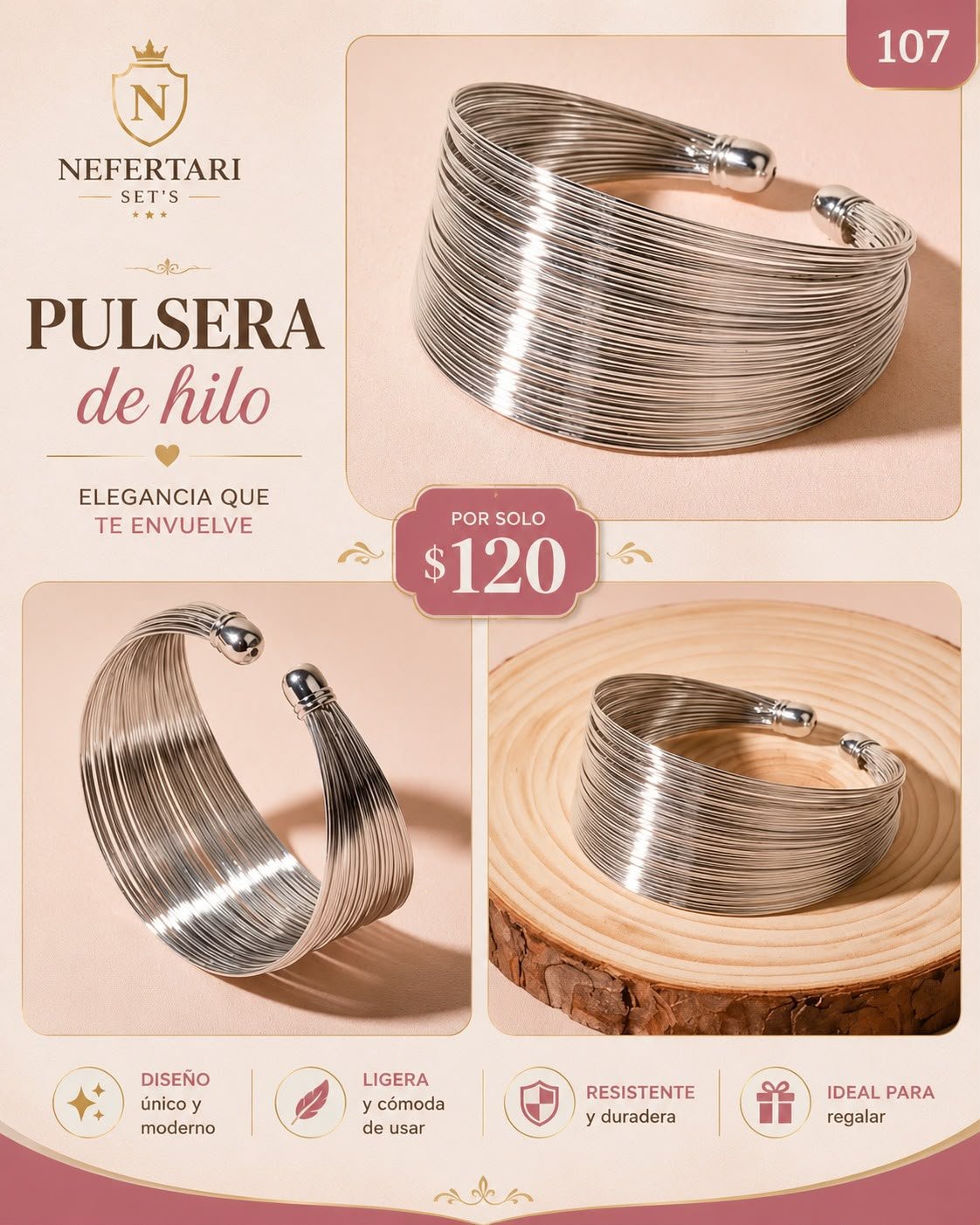 Pulsera de Hilo Plateado